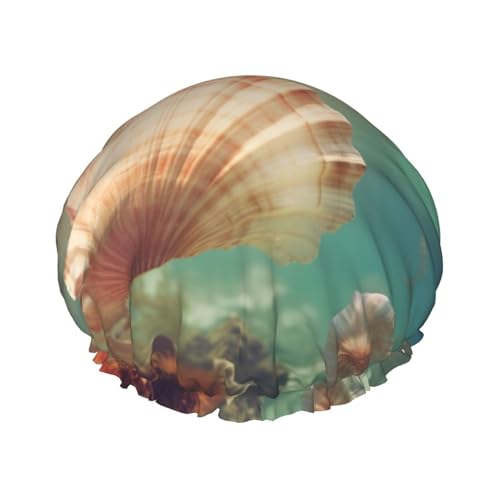 Damen-Duschhaube, Retro-Meerjungfrauen-Druck, wiederverwendbar, elastisch, doppellagig, Haarkappe, Duschhaube von BREAUX