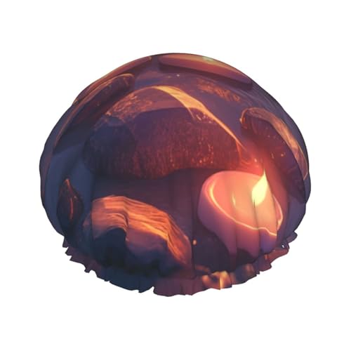 Damen Duschhaube mit Kerzen und Steindruck, wiederverwendbar, elastisch, doppellagig, Haarkappe, Duschhaube von BREAUX