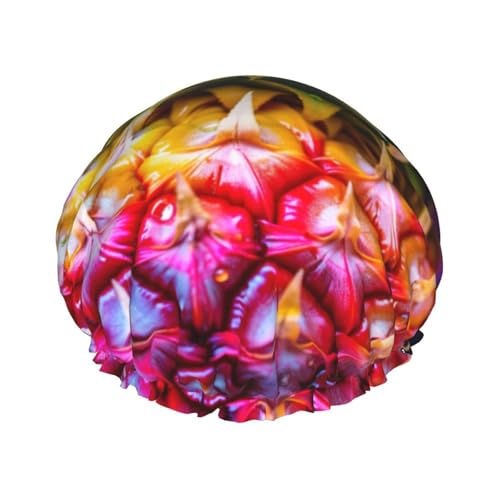 Damen-Duschhaube mit Regenbogen-Ananas-Druck, wiederverwendbar, elastisch, doppellagig, Haarkappe, Duschhaube von BREAUX