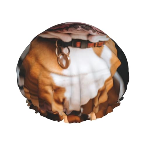 Damen-Duschhaube mit niedlichem Mops-Aufdruck, wiederverwendbar, elastisch, doppellagig, Haarkappe, Duschhaube von BREAUX