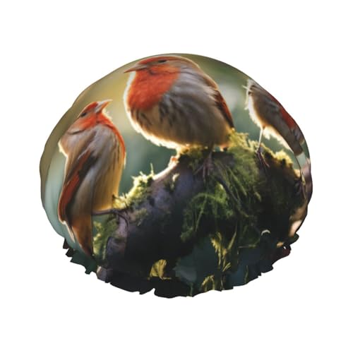 Damen-Duschhaube mit rotem Vogeldruck, wiederverwendbar, elastisch, doppellagig, Haarkappe, Duschhaube von BREAUX