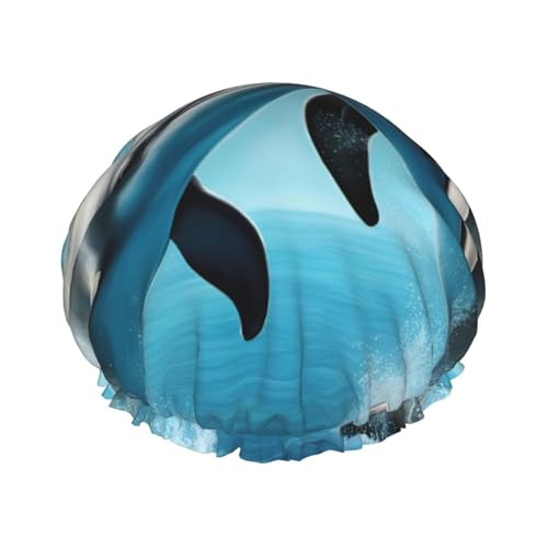 Delfine in Love Print Damen Duschhaube Wiederverwendbare elastische Duschhaube Doppellagige Haarkappe Duschhaube von BREAUX
