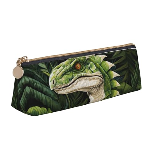 Dinosaurier-Palmblatt-Dreieck-Ledertasche, multifunktionale Kosmetiktasche, tragbare Make-up- und Schreibwaren-Aufbewahrungstasche, weiß, Einheitsgröße, leicht, Weiß, One Size, Leichtgewichtig von BREAUX