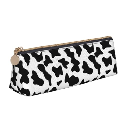 Dreieckiges Federmäppchen aus Leder mit Kuhmuster, Schwarz und Weiß, multifunktional, tragbar, Aufbewahrungstasche für Make-up und Schreibwaren, Weiß, Einheitsgröße, leicht, weiß, Talla única von BREAUX