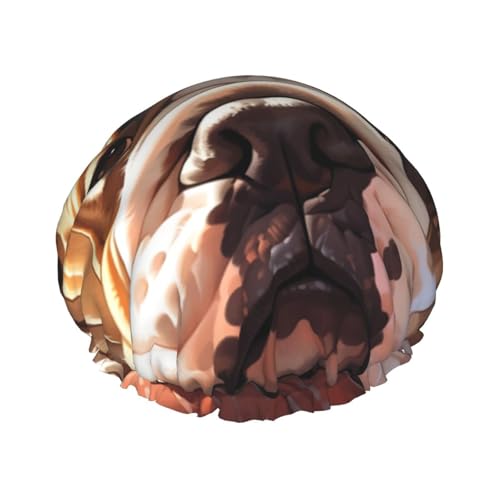 Englische Bulldogge Gesichter Druck Damen Duschhaube Wiederverwendbare elastische Duschhaube Doppellagige Haarkappe Duschhaube von BREAUX