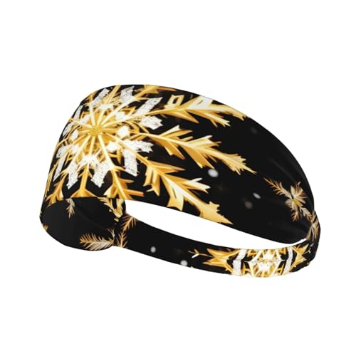 Goldenes Weihnachts-Haarband mit Schneeflocken-Druck, bedruckt, Sport-Haarband, dehnbar, breites Haarband, Unisex, lässiges Haarband von BREAUX