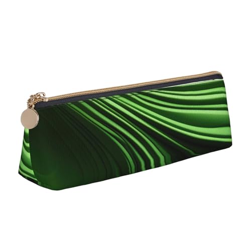 Grüne Kurvenstruktur, dreieckige Ledertasche, multifunktionale Kosmetiktasche, tragbare Make-up- und Schreibwaren-Aufbewahrungstasche, Weiss/opulenter Garten, Einheitsgröße, Leichtgewichtig von BREAUX