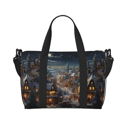 Handtasche mit Weihnachtsdruck, Umhängetasche, für Reisen, Wochenende, Übernachtung, Sporttasche, Turnbeutel, Schwarz, Einheitsgröße, Schwarz , Einheitsgröße von BREAUX