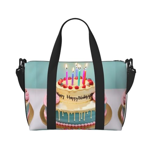 Happy Birthday Big Cake Print Handtasche Crossbody Reisen Wochenende Übernachtung Handgepäcktasche Sporttasche Turnbeutel, Schwarz, Einheitsgröße, Schwarz , Einheitsgröße von BREAUX