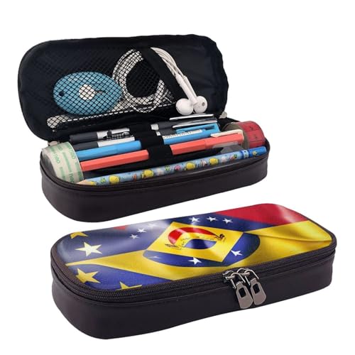 Kosmetiktasche, Motiv: Flagge von Venezuela, Lederklappe, Kosmetiktasche, Aufbewahrungstasche mit Reißverschluss, Lederklappe, Schreibwaren-Tasche, Schwarz, Einheitsgröße, Schwarz , Einheitsgröße von BREAUX