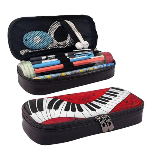 Kosmetiktasche aus Leder mit Klaviernoten und Klavieraufdruck, Kosmetiktasche, Aufbewahrungstasche mit Reißverschluss, Lederklappe, Schreibwaren-Tasche, Schwarz, Einheitsgröße, Schwarz , Einheitsgröße von BREAUX