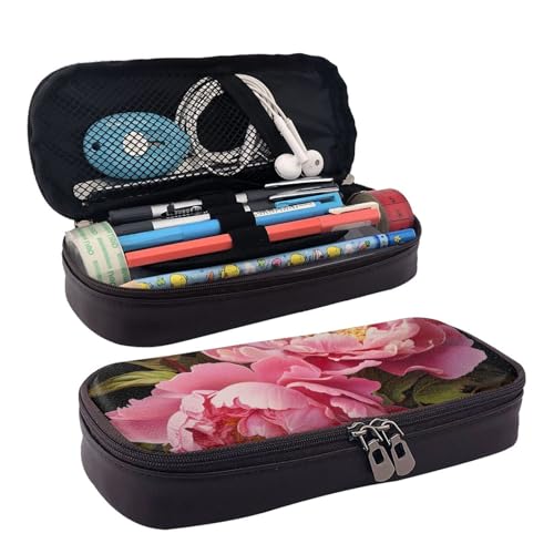 Kosmetiktasche aus Leder mit Pfingstrosen-Aufdruck, Lederklappe, geräumige Münzbörse, Aufbewahrungstasche, Schwarz, Einheitsgröße Kosmetiktasche aus Leder mit Pfingstrosen-Aufdruck, Lederklappe, geräumige Münzbörse, Aufbewahrungstasche, Schwarz, Einheitsgröße von BREAUX