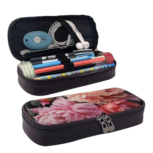 Kosmetiktasche aus Leder mit Pfingstrosen-Druck, Lederklappe, geräumige Münzgeldbörse, Aufbewahrungstasche, Schwarz, Einheitsgröße Kosmetiktasche aus Leder mit Pfingstrosen-Druck, Lederklappe, geräumige Münzgeldbörse, Aufbewahrungstasche, Schwarz, Einheitsgröße von BREAUX
