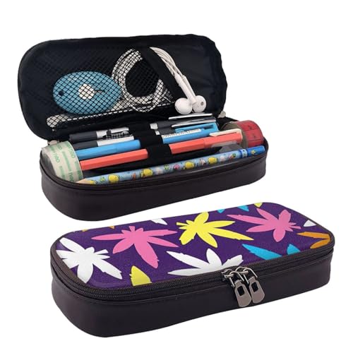 Kosmetiktasche aus Leder mit buntem Unkrautmuster, Lederklappe, geräumige Münzbörse, Aufbewahrungstasche, Schwarz, Einheitsgröße von BREAUX