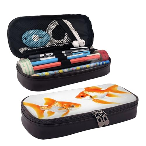 Kosmetiktasche aus Leder mit niedlichem Fischdruck, Kosmetiktasche, Aufbewahrungstasche mit Reißverschluss, Lederklappe, Schreibwaren-Tasche, Schwarz, Einheitsgröße, Schwarz , Einheitsgröße von BREAUX