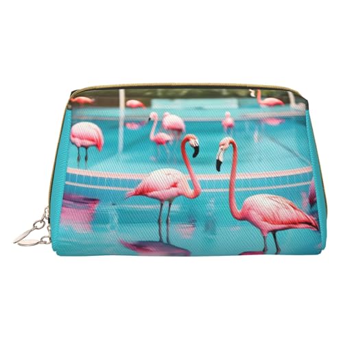 Kosmetiktasche mit Flamingo- und Schwimmbad-Druck, Leder, Clutch, Reißverschluss, Reise-Kosmetik-Organizer, Lederaufbewahrung, Kosmetiktasche, Flamingo und Schwimmbad, Einheitsgröße, Flamingo und von BREAUX