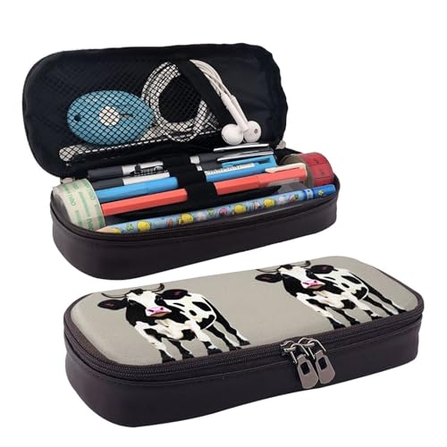 Kosmetiktasche mit Kuh-Motiv, Leder, mit Klappe, Reißverschluss, Aufbewahrungstasche, Lederklappe, Schreibwaren-Tasche, Schwarz, Einheitsgröße, Schwarz , Einheitsgröße von BREAUX