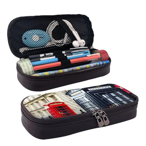 Kosmetiktasche mit Telefonzelle mit Lederklappe, Kosmetiktasche, Aufbewahrungstasche mit Reißverschluss, Lederklappe, Schreibwaren-Tasche, Schwarz, Einheitsgröße, Schwarz , Einheitsgröße von BREAUX