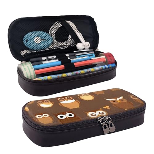 Kosmetiktasche mit niedlichem Cartoon-Eulen-Druck, Lederklappe, Kosmetiktasche, Aufbewahrungstasche mit Reißverschluss, Lederklappe, Schreibwaren-Tasche, Schwarz, Einheitsgröße, Schwarz , von BREAUX