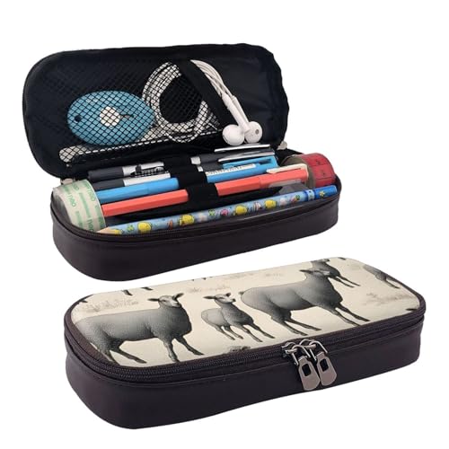 Kosmetiktasche mit niedlichem Schaf-Lamm-Druck, Lederklappe, Kosmetiktasche, Aufbewahrungstasche mit Reißverschluss, Lederklappe, Schreibwaren-Tasche, Schwarz, Einheitsgröße, Schwarz , Einheitsgröße von BREAUX