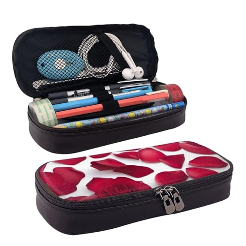 Kosmetiktasche mit rotem Rosenblüten-Druck, Lederklappe, Kosmetiktasche, Aufbewahrungstasche mit Reißverschluss, Lederklappe, Schreibwaren-Tasche, Schwarz, Einheitsgröße, Schwarz , Einheitsgröße von BREAUX