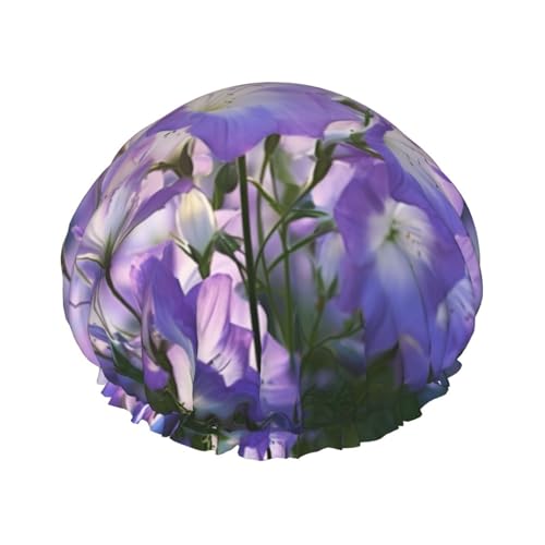 Lila Weiß Blumendruck Damen Duschhaube Wiederverwendbare elastische Duschhaube Doppellagige Haarkappe Duschhaube von BREAUX