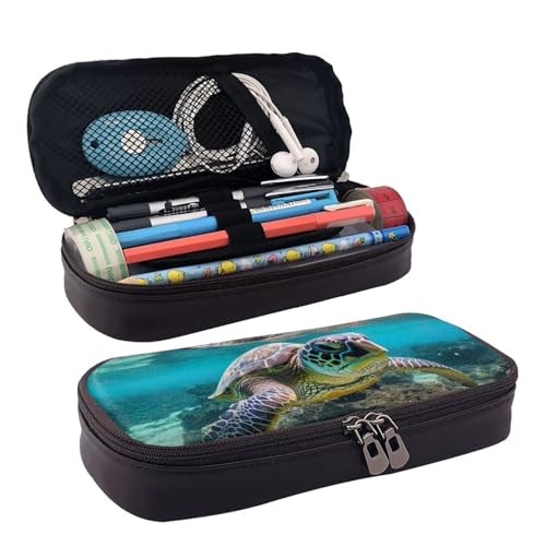 Lord Howe Island Sea Turtle Print Leder Kosmetiktasche Leder Flap Case Geräumige Münzbörse Aufbewahrungstasche, Schwarz, Einheitsgröße von BREAUX