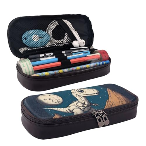 Lustiger Astronauten-Dinosaurier-Rocke-Druck, Lederklappe, Kosmetiktasche, Aufbewahrungstasche mit Reißverschluss, Lederklappe, Schreibwaren-Tasche, Schwarz, Einheitsgröße, Schwarz , Einheitsgröße von BREAUX