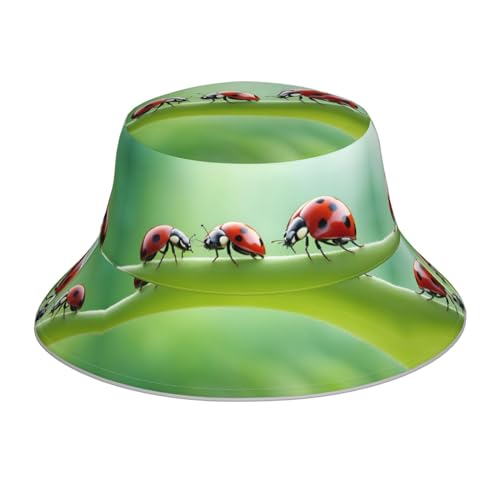 Lustiger Marienkäfer-Druck, doppelseitig, reflektierender Streifen, Sonnenhut, Reise, Fischerhut, Strandhut, Unisex, Fischerhut, Lustiger Marienkäfer., Einheitsgröße von BREAUX