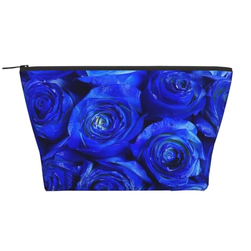Make-up-Tasche mit blauem Rosen-Aufdruck, Reißverschluss-Organizer-Tasche, Reise-Handtasche, modische Make-up-Tasche, blaue Rose, Einheitsgröße, blau/rosa, Einheitsgröße von BREAUX