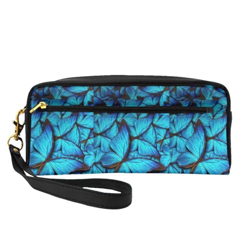 Many Blue Butterfly Leather Portable Cosmetic Storage Bag Travel Cosmetic Bag Daily Storage Bag For Men And Women, Many Blue Butterfly, One Size, Viele blaue Schmetterlinge, Einheitsgröße von BREAUX