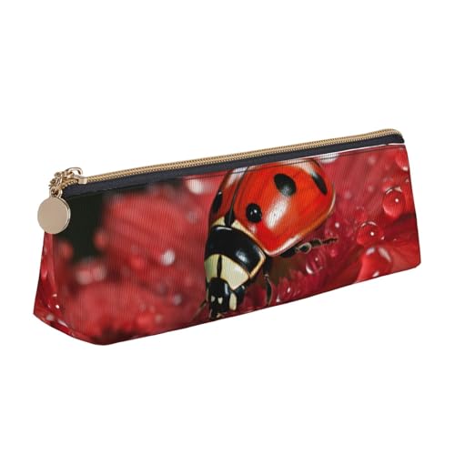 Marienkäfer-Blumen-Dreieck-Ledertasche, multifunktionale Kosmetiktasche, tragbare Make-up- und Schreibwaren-Aufbewahrungstasche, Weiss/opulenter Garten, Einheitsgröße, Leichtgewichtig von BREAUX