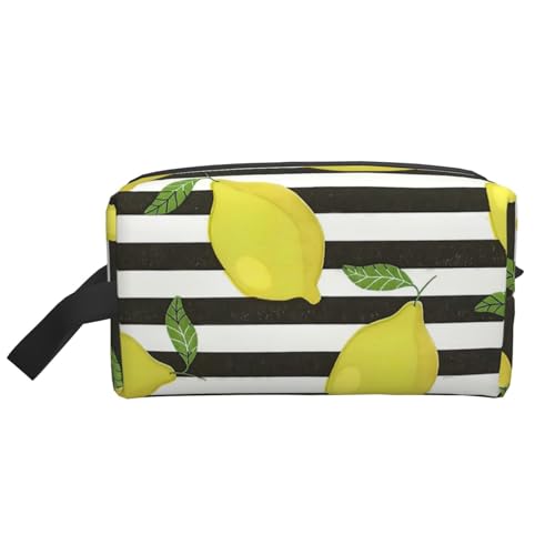 Modische Kosmetiktasche mit blauen Streifen und Zitronenmuster, für Damen, Reisezubehör, Organizer, Kosmetiktasche, blaue Streifen und Zitrone, Einheitsgröße, Blaue Streifen und Zitrone, Einheitsgröße von BREAUX