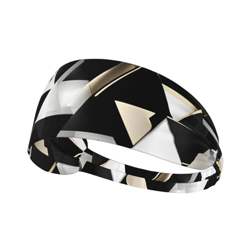 Modisches, modernes schwarz-weiß-goldenes Dreiecks-Druck-Haarband Sport-Haarband, dehnbar, breites Haarband, Unisex, lässiges Haarband Modisches, modernes schwarz-weiß-goldenes Dreiecks-Druck-Haarband Sport-Haarband, dehnbar, breites Haarband, Unisex, lässiges Haarband von BREAUX
