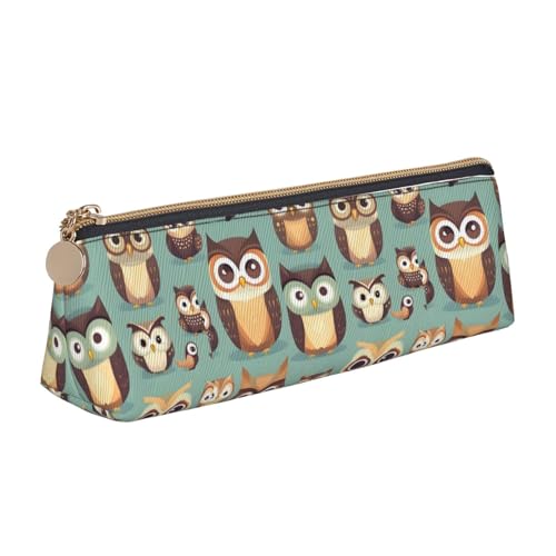 Multifunktionale Kosmetiktasche mit Tiermotiv, Eulen, niedliches Dreieck, aus Leder, tragbare Make-up- und Schreibwaren-Aufbewahrungstasche, Weiß, One Size, Leichtgewichtig von BREAUX