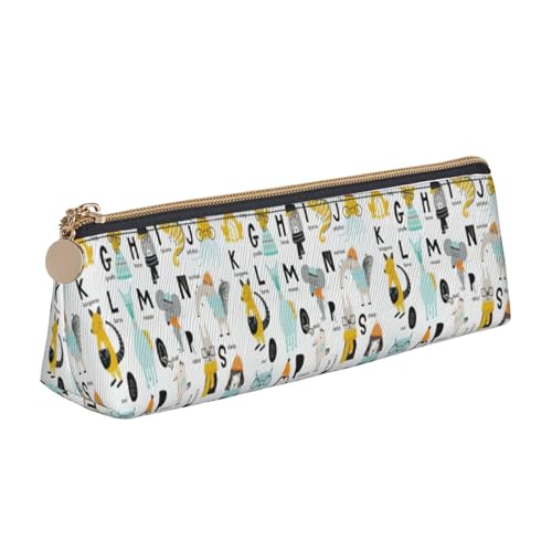 Niedliches Cartoon-Tier-Alphabet-Dreieck-Lederetui, multifunktionale Kosmetiktasche, tragbare Make-up- und Schreibwaren-Aufbewahrungstasche, Weiss/opulenter Garten, Einheitsgröße, Leichtgewichtig von BREAUX
