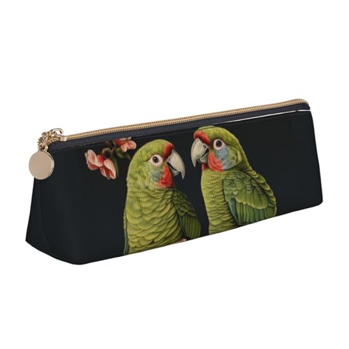 Pärchen Papageien Olivgrün Dreieck Ledertasche Multifunktionale Kosmetiktasche Tragbare Make-up und Schreibwaren Aufbewahrungstasche, Weiss/opulenter Garten, Einheitsgröße, Leichtgewichtig von BREAUX