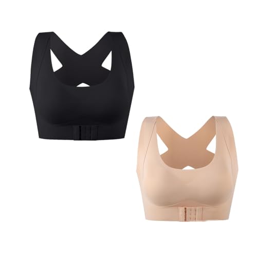 Posture Correcting Front Buckle Bra, Posture Bra, Front Closure Bras for Women, Bras for Women Front Closure (Skin Tone + Black,M 40-50 kg) von BREAUX