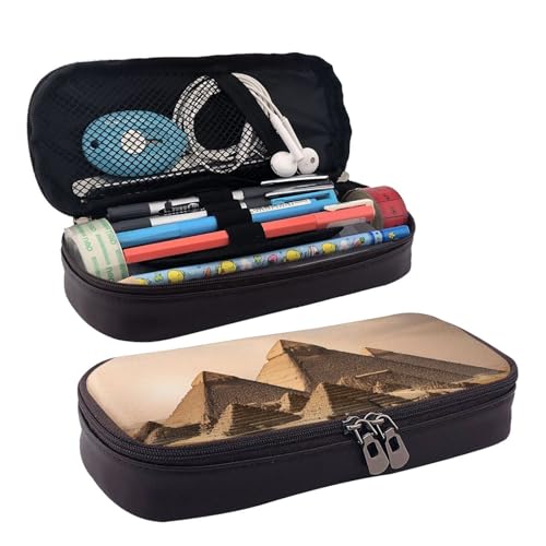 Pyramids Of Egypt Print Leder Flap Kosmetiktasche Kosmetiktasche Reißverschluss Aufbewahrungstasche Lederklappe Schreibwaren Tasche Schwarz Einheitsgröße, Schwarz , Einheitsgröße von BREAUX