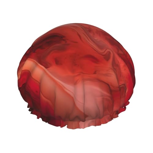 Rote abstrakte Marmor-Druck-Damen-Duschhaube, wiederverwendbar, elastisch, doppellagig, Haarkappe, Duschhaube von BREAUX