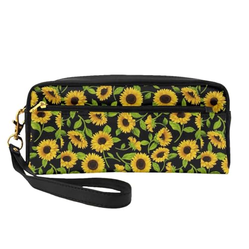 Schöne Sonnenblumen-Leder tragbare Kosmetik-Aufbewahrungstasche, Reise-Kosmetiktasche, tägliche Aufbewahrungstasche für Männer und Frauen, schöne Sonnenblume, Einheitsgröße, Wunderschöne Sonnenblume, von BREAUX