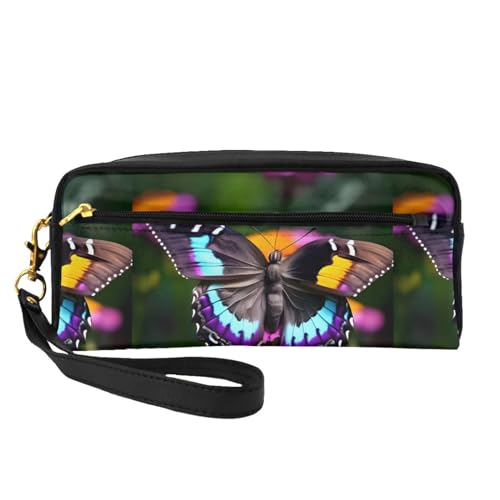 Schöne bunte Schmetterlinge, Leder, tragbare Kosmetiktasche, Reise-Kosmetiktasche, tägliche Aufbewahrungstasche für Männer und Frauen, schöne bunte Schmetterlinge, Einheitsgröße, Schöne bunte von BREAUX
