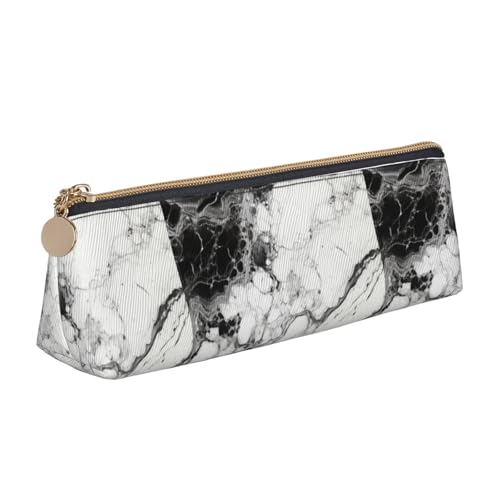 Schwarz-weiße Marmor-Tasche aus Leder, dreieckig, multifunktionale Kosmetiktasche, tragbare Make-up- und Schreibwaren-Aufbewahrungstasche, Weiss/opulenter Garten, Einheitsgröße, Leichtgewichtig von BREAUX