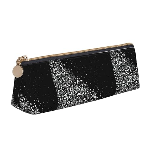 Schwarz-weißes Glitzer-Dreieck-Lederetui, multifunktionale Kosmetiktasche, tragbare Make-up- und Schreibwaren-Aufbewahrungstasche, Weiss/opulenter Garten, Einheitsgröße, Leichtgewichtig von BREAUX