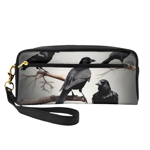 Schwarze Krähenvögel auf einem Ast Leder Tragbare Kosmetiktasche Reise Kosmetiktasche Tägliche Aufbewahrungstasche für Männer und Frauen Schwarze Krähe Vögel auf einem Ast, Einheitsgröße, Schwarze von BREAUX