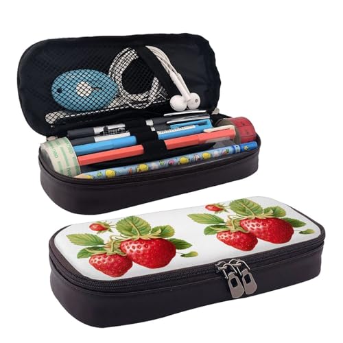 Strawberry Clipart Print Leder Kosmetiktasche Leder Flap Case Geräumige Münzbörse Aufbewahrungstasche, Schwarz, Einheitsgröße von BREAUX