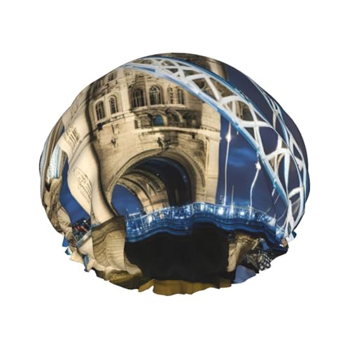 Tower Bridge in London Print Damen Duschhaube Wiederverwendbare elastische Duschhaube Doppellagige Haarkappe Duschhaube von BREAUX