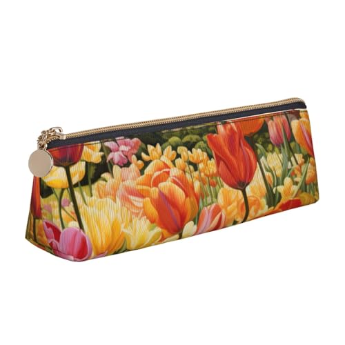 Tulip Garden Triangle Ledertasche Multifunktionale Kosmetiktasche Tragbare Make-up und Schreibwaren Aufbewahrungstasche, Weiss/opulenter Garten, Einheitsgröße, Leichtgewichtig von BREAUX