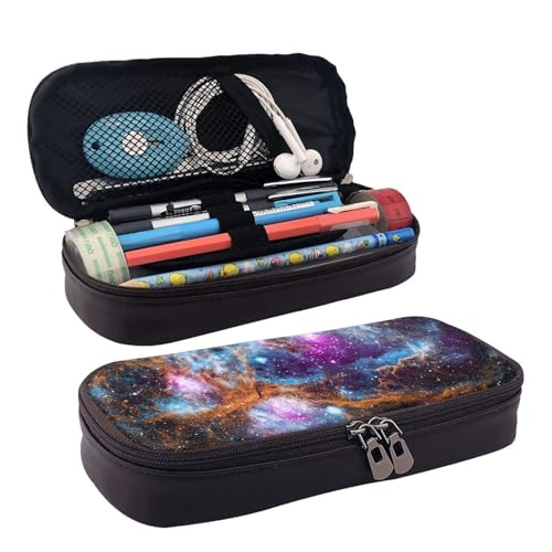 Universum Galaxy Space Print Leder Klappe Kosmetiktasche Reißverschluss Aufbewahrungstasche Lederklappe Schreibwaren Tasche Schwarz Einheitsgröße, Schwarz , Einheitsgröße von BREAUX