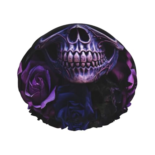 Violette Rose Totenkopf Druck Damen Duschhaube Wiederverwendbare elastische Duschhaube Doppellagige Haarkappe Duschhaube von BREAUX